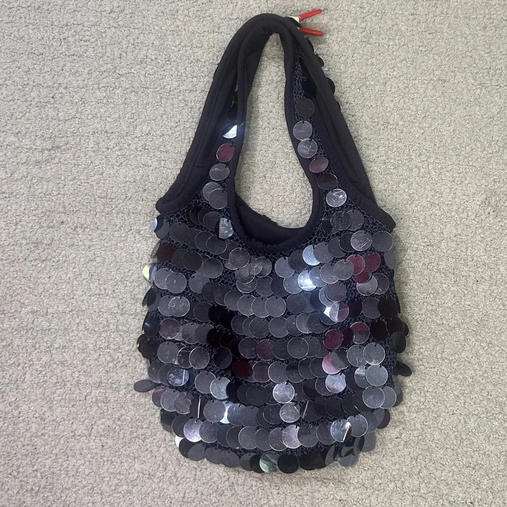Bueno Hobo Bag Sequin Small Black Disco Mermaidcore Y2K Glam Night Out